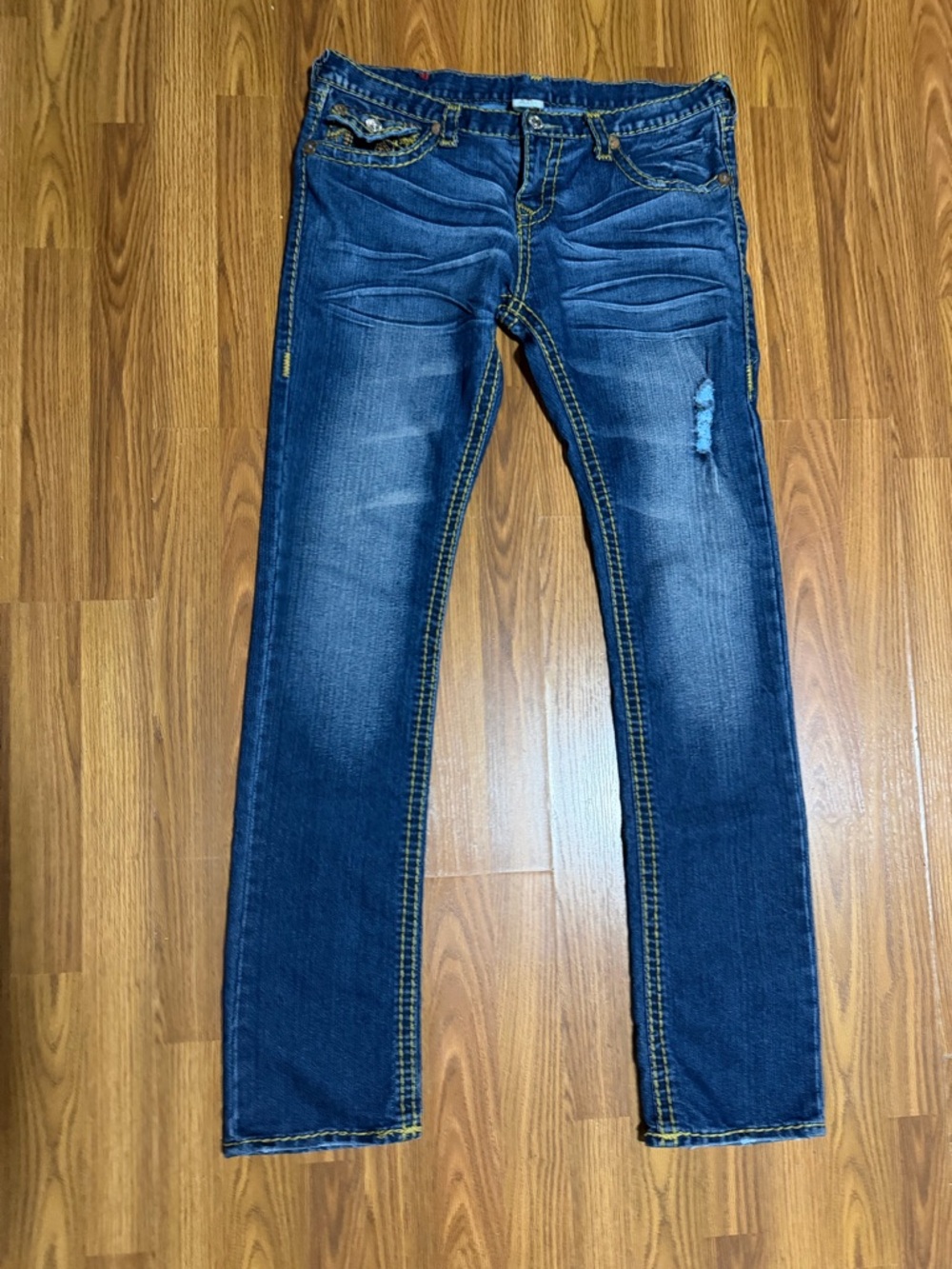 True Religion Rainbow Billy Whipstitch Whiskered Y2K Straight Jeans Size 32x34